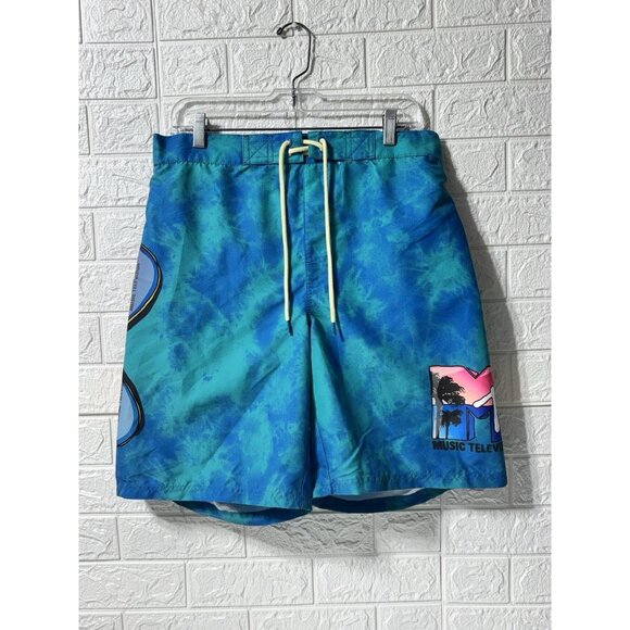 New w/ Tags - MTV x POINTZERO Men's Blue Tie Die Swim Trunks Size M - Picture 1 of 9